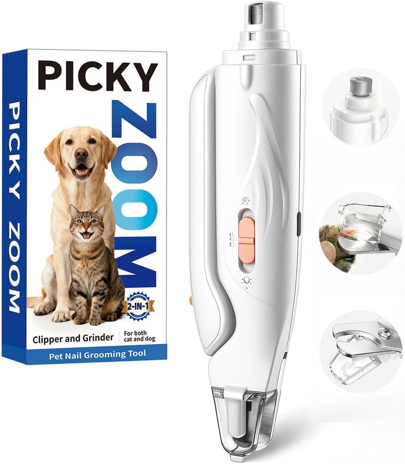 Picky zoom 2-in-1 Dog & Cat Nail Clippers and Grinder with Light – Upgraded Safety Guard to Avoid Overcutting, Sharp Blade, Painless Quiet Pet Nail Claw Trimmers, Professional Grooming Tool for Large Small Pets - Image 1